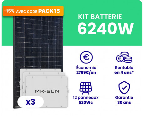 Kit Solaire Autoconsommation 6240W + Pack Batterie 15kWh