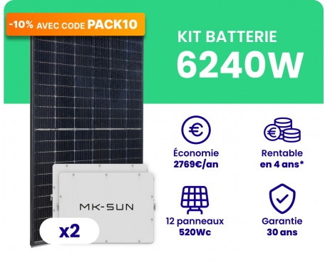 Kit Solaire Autoconsommation 6240W + Pack Batterie 10kWh