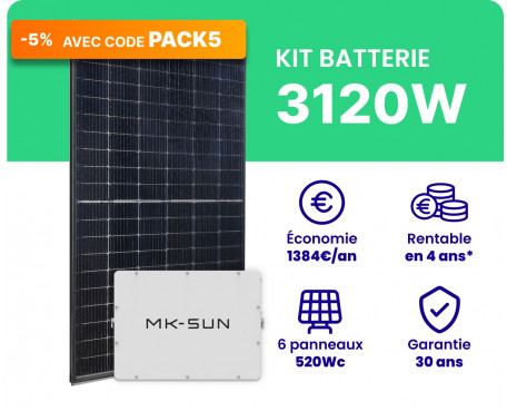 Kit Solaire Autoconsommation 3120W + Pack Batterie 5kWh