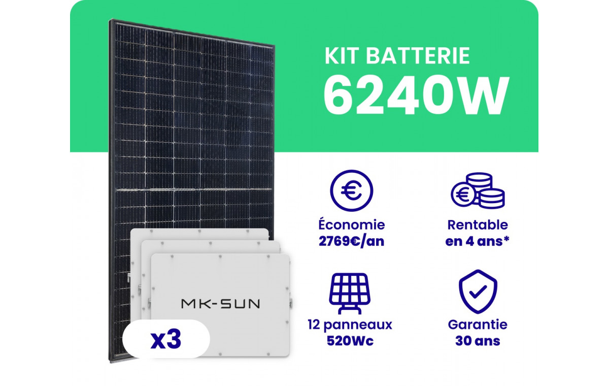 Kit Solaire Autoconsommation 6240W + Pack Batterie 15kWh