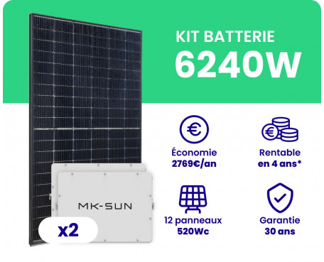 Kit Solaire Autoconsommation 6240W + Pack Batterie 10kWh