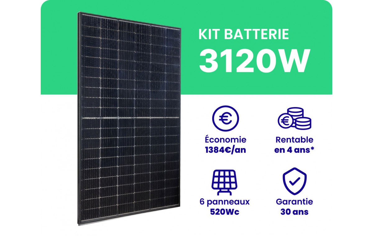 Kit Solaire Autoconsommation 3120W + Pack Batterie 5kWh